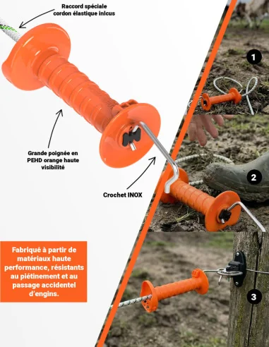 Poignée inox cordon élastique x5 – orange haute visibilité