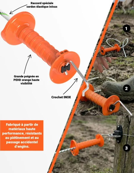 Poignée inox cordon élastique x5 – orange haute visibilité